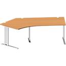Schäfer Shop Pure Bureau d'angle PLANOVA BASIC, angle 135° gauche, pied en C, L 2165 x P 800/800 x H 717 mm, hêtre/alu blanc + passage de câbles