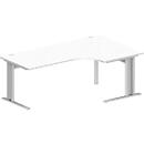 Schäfer Shop Pure Bureau d'angle PLANOVA BASIC, angle 90° à droite, pied en C, L 2000 x P 1200/800 x H 717 mm, blanc/alu blanc + passage de câbles