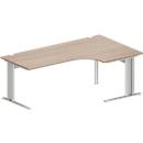 Schäfer Shop Pure Bureau d'angle PLANOVA BASIC, angle 90° à droite, pied en C, L 2000 x P 1200/800 x H 717 mm, chêne/alu blanc + passage de câbles