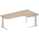 Schäfer Shop Pure Bureau d'angle PLANOVA BASIC, angle 90° à droite, pied en C, L 2000 x P 1200/800 x H 717 mm, chêne/blanc + passage de câbles