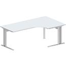 Schäfer Shop Pure Bureau d'angle PLANOVA BASIC, angle 90° à droite, pied en C, L 2000 x P 1200/800 x H 717 mm, gris clair/blanc alu + passage de câbles