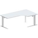 Schäfer Shop Pure Bureau d'angle PLANOVA BASIC, angle 90° à droite, pied en C, L 2000 x P 1200/800 x H 717 mm, gris clair/blanc + passage de câbles