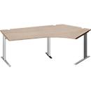 Schäfer Shop Pure Bureau d'angle PLANOVA BASIC, angle de 135° à droite, pied en C, L 2165 x P 800/800 x H 717 mm, chêne/alu blanc + passage de câbles