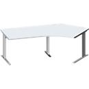 Schäfer Shop Pure Bureau d'angle PLANOVA BASIC, angle de 135° à droite, pied en C, L 2165 x P 800/800 x H 717 mm, gris clair/alu blanc + passage de câbles