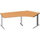 Schäfer Shop Pure Bureau d'angle PLANOVA BASIC, angle de 135° à droite, pied en C, L 2165 x P 800/800 x H 717 mm, hêtre/alu blanc + passage de câbles