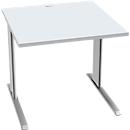 Schäfer Shop Pure Bureau PLANOVA BASIC, carré, pied en C, L 800 x P 800 x H 717 mm, gris clair/aluminium blanc + passage de câbles