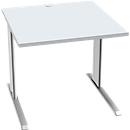 Schäfer Shop Pure Bureau PLANOVA BASIC, carré, pied en C, L 800 x P 800 x H 717 mm, gris clair/blanc + passage de câbles