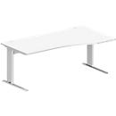 Schäfer Shop Pure Bureau PLANOVA BASIC, forme libre, approche à droite, pied en C, L 1800 x P 1000/800 x H 717 mm, blanc + passage de câbles