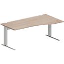 Schäfer Shop Pure Bureau PLANOVA BASIC, forme libre, approche à droite, pied en C, L 1800 x P 1000/800 x H 717 mm, chêne/alu blanc + passage de câbles