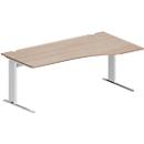 Schäfer Shop Pure Bureau PLANOVA BASIC, forme libre, approche à droite, pied en C, L 1800 x P 1000/800 x H 717 mm, chêne/blanc + passage de câbles