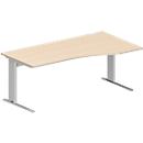 Schäfer Shop Pure Bureau PLANOVA BASIC, forme libre, approche à droite, pied en C, L 1800 x P 1000/800 x H 717 mm, érable/alu blanc + passage de câbles