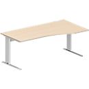 Schäfer Shop Pure Bureau PLANOVA BASIC, forme libre, approche à droite, pied en C, L 1800 x P 1000/800 x H 717 mm, érable/blanc + passage de câbles