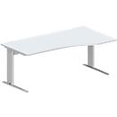 Schäfer Shop Pure Bureau PLANOVA BASIC, forme libre, approche à droite, pied en C, L 1800 x P 1000/800 x H 717 mm, gris clair/blanc alu + passage de câbles