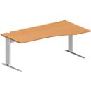 Schäfer Shop Pure Bureau PLANOVA BASIC, forme libre, approche à droite, pied en C, L 1800 x P 1000/800 x H 717 mm, hêtre/alu blanc + passage de câbles