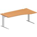 Schäfer Shop Pure Bureau PLANOVA BASIC, forme libre, approche à droite, pied en C, L 1800 x P 1000/800 x H 717 mm, hêtre/blanc + passage de câbles