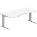 Schäfer Shop Pure Bureau PLANOVA BASIC, forme libre, approche à gauche, pied en C, L 1800 x P 1000/800 x H 717 mm, blanc/alu blanc + passage de câbles