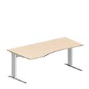 Schäfer Shop Pure Bureau PLANOVA BASIC, forme libre, approche à gauche, pied en C, L 1800 x P 1000/800 x H 717 mm, érable/alu blanc + passage de câbles