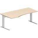 Schäfer Shop Pure Bureau PLANOVA BASIC, forme libre, approche à gauche, pied en C, L 1800 x P 1000/800 x H 717 mm, érable/blanc + passage de câbles