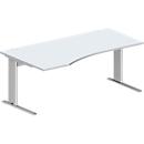 Schäfer Shop Pure Bureau PLANOVA BASIC, forme libre, approche à gauche, pied en C, L 1800 x P 1000/800 x H 717 mm, gris clair/blanc alu + passage de câbles