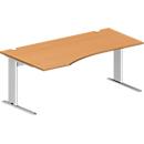 Schäfer Shop Pure Bureau PLANOVA BASIC, forme libre, approche à gauche, pied en C, L 1800 x P 1000/800 x H 717 mm, hêtre/blanc + passage de câbles
