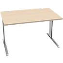 Schäfer Shop Pure Bureau PLANOVA BASIC, rectangulaire, pied en C, L 1200 x P 800 x H 717 mm, érable/aluminium blanc + passage de câbles