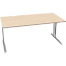 Schäfer Shop Pure Bureau PLANOVA BASIC, rectangulaire, pied en C, L 1600 x P 800 x H 717 mm, érable/aluminium blanc + passage de câbles