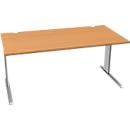 Schäfer Shop Pure Bureau PLANOVA BASIC, rectangulaire, pied en C, L 1600 x P 800 x H 717 mm, hêtre/aluminium blanc + passage de câbles