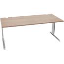 Schäfer Shop Pure Bureau PLANOVA BASIC, rectangulaire, pied en C, L 1800 x P 800 x H 717 mm, chêne/aluminium blanc + passage de câbles