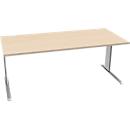 Schäfer Shop Pure Bureau PLANOVA BASIC, rectangulaire, pied en C, L 1800 x P 800 x H 717 mm, érable/aluminium blanc + passage de câbles