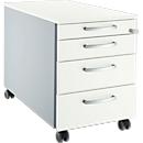 Schäfer Shop Pure Caisson à roulettes 1233, 3 tiroirs &amp; 1 tiroir à ustensiles, verrouillable, poignées rondes, L 435 x P 765 x H 577 mm, blanc alu/blanc alu/blanc