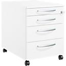 Schäfer Shop Pure Caisson à roulettes 1233, tiroir à ustensiles + 3 tiroirs, verrouillable, poignées métalliques rondes, L 434 x P 600 x H 570 mm, blanc/blanc