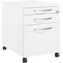 Schäfer Shop Pure Caisson à roulettes 126, tiroir à ustensiles + 2 tiroirs, verrouillable, poignées métalliques rondes, L 434 x P 600 x H 570 mm, blanc/blanc