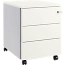 Schäfer Shop Pure Caisson à roulettes 333, corps en acier, façade en bois, roulettes, verrouillable, L 435 x P 565 x H 567 mm, 3 tiroirs, aluminium blanc/aluminium blanc