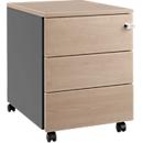 Schäfer Shop Pure Caisson à roulettes 333, corps en acier, façade en bois, roulettes, verrouillable, L 435 x P 565 x H 567 mm, 3 tiroirs, chêne/anthracite