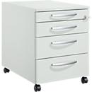 Schäfer Shop Pure Caisson roulant 1233, tiroir à ustensiles + 3 tiroirs, verrouillable, poignées métalliques rondes, L 434 x P 600 x H 570 mm, gris clair/gris clair