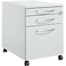Schäfer Shop Pure Caisson roulant 126, tiroir à ustensiles + 2 tiroirs, verrouillable, poignées métalliques rondes, L 434 x P 600 x H 570 mm, gris clair/gris clair