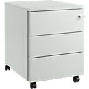 Schäfer Shop Pure Caisson roulant 333, corps en acier, façade en bois, roulettes, verrouillable, L 435 x P 565 x H 567 mm, 3 tiroirs, gris clair/gris clair