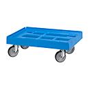 Schäfer Shop Pure Châssis mobile, norme européenne, jusqu'à 300 kg, avec rebord d'empilage, roues pivotantes, L 610 x l 410 mm, HDPE &amp; TPU, bleu clair RAL 5012
