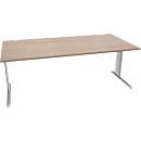 Schäfer Shop Pure desk PLANOVA BASIC, rechthoek, C-voet, B 2000 x D 1000 x H 717 mm, eiken/wit aluminium + kabelgoot