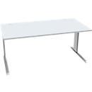 Schäfer Shop Pure Desk PLANOVA BASIC, rechthoekig, C-poot, B 1600 x D 800 x H 717 mm, aluminium lichtgrijs/wit + kabelgoot