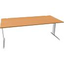Schäfer Shop Pure Desk PLANOVA BASIC, rechthoekig, C-poot, B 2000 x D 1000 x H 717 mm, beuken/wit + kabelgoot
