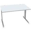 Schäfer Shop Pure Desk PLANOVA BASIC, rechthoekig, C-voet, B 1200 x D 800 x H 717 mm, aluminium lichtgrijs/wit + kabelgoot