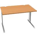 Schäfer Shop Pure Desk PLANOVA BASIC, rechthoekig, C-voet, B 1200 x D 800 x H 717 mm, beuken/wit aluminium + kabelgoot