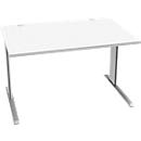 Schäfer Shop Pure Desk PLANOVA BASIC, rechthoekig, C-voet, B 1200 x D 800 x H 717 mm, wit/wit aluminium + kabelgoot