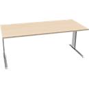 Schäfer Shop Pure Desk PLANOVA BASIC, rechthoekig, C-voet, B 1800 x D 800 x H 717 mm, ahorn/wit aluminium + kabelgoot