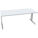Schäfer Shop Pure Desk PLANOVA BASIC, rechthoekig, C-voet, B 1800 x D 800 x H 717 mm, aluminium lichtgrijs/wit + kabelgoot