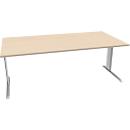 Schäfer Shop Pure desk PLANOVA BASIC, rechthoekig, C-voet, B 2000 x D 1000 x H 717 mm, ahorn/wit aluminium + kabelgoot