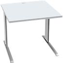 Schäfer Shop Pure Desk PLANOVA BASIC, vierkant, C-voet, B 800 x D 800 x H 717 mm, aluminium lichtgrijs/wit + kabelgoot