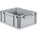 Schäfer Shop Pure Eurobox Serie Economy, Griffe geschlossen, Kunststoff, B 400 x T 300 x H 170 mm, 16 l, grau