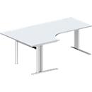 Schäfer Shop Pure hoekbureau PLANOVA BASIC, 90° hoek links, C-voet, B 2000 x D 1200/800 x H 717 mm, lichtgrijs/wit + kabelgoot